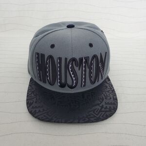 Premium Mens Houston Snapback Hat Flat Bill Cap Black Gray Unual Pattern EUC